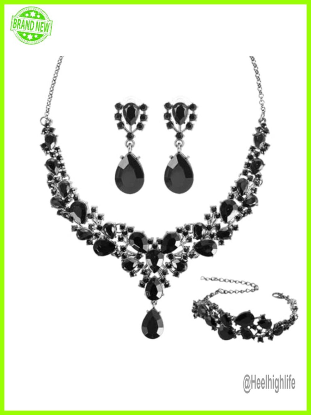 Crystal Rib Statement Choker Necklace Earrings Bracelet Set Wedding Party